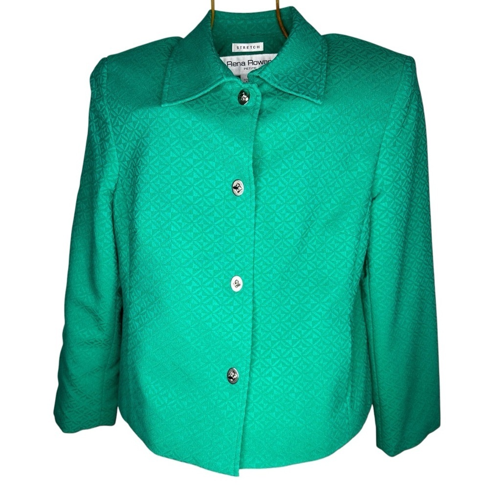 Rena Rowan Stretch Fit Vintage Blazer Suit Jacket - Size 14P Bright Teal Green